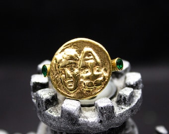 Handmade Ancient Roman Coin Ring – 925K Sterling Silver, 24K Gold Plated