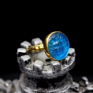 Medusa Turquoise Glass Intaglio Handmade Ring - 925K Sterling Silver - Unique Ring - Fashion Ring - Intaglio Art Ring - Adjustable By Calyra