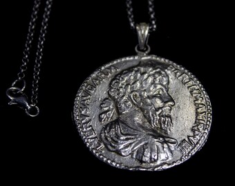 Ancient Greek Art Sterling Silver Coin Necklace – Bronze Portrait