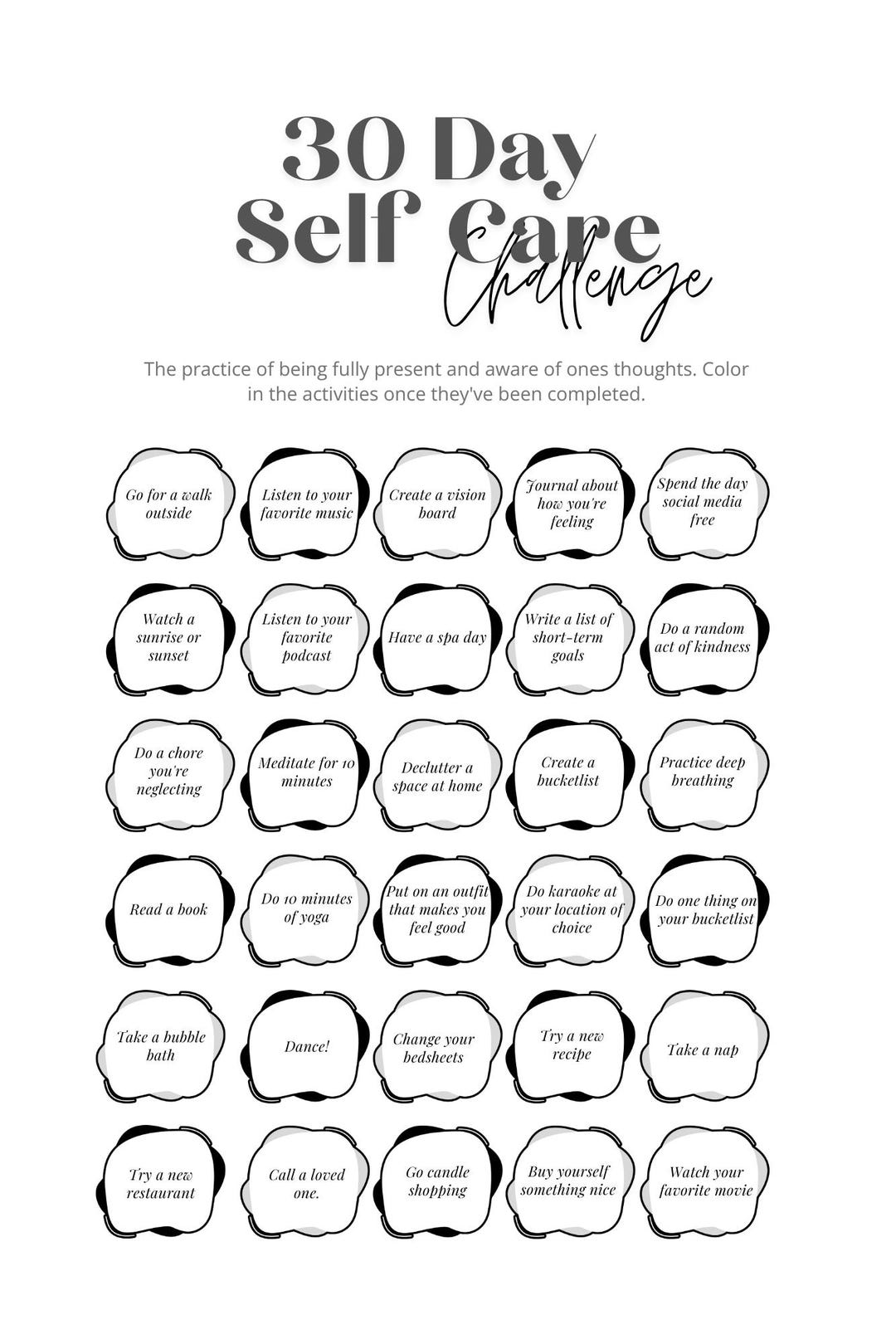 30 Day Self Care Challenge - Etsy