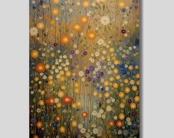 Gustav Klimt Style Flower Garden Canvas Art: Floral Landscape Print