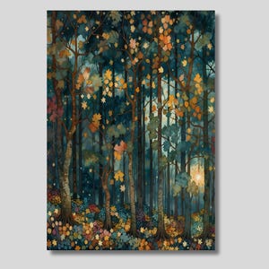 Arte de pared en lienzo rústico de otoño estilo William Morris, decoración de bosque otoñal, arte botánico vintage, póster floral vintage, decoración de pared estética