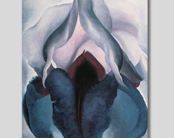 Georgia O&#39;Keeffe Black Iris with Plumeria Art Print, O&#39;Keeffe Flower Canvas Wall Art, O&#39;Keeffe Paintings, Floral Art, Gift idea