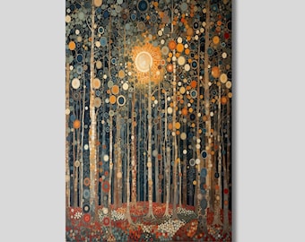 Arte em tela da floresta de William Morris: impressão de paisagem de lua cheia