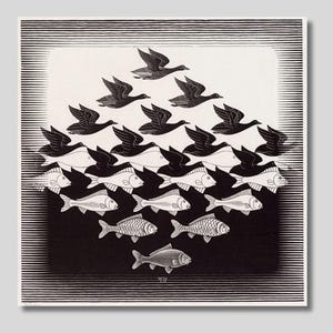 M.C.Escher Sky and Water Canvas Wall Art, Illustration Print, Surrealism Art, Vintage Print, Abstract Print, Optical Illusion, Gift idea