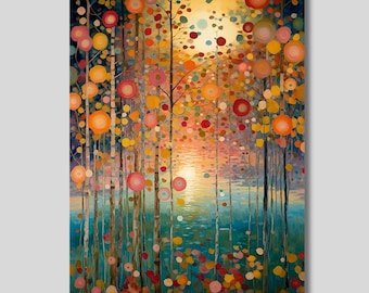 Gustav Klimt Style Flower Forest Canvas Art: Floral Landscape Print