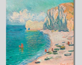 Monet Impressionist Canvas Print: Étretat Beach Scene, French Coastal Art