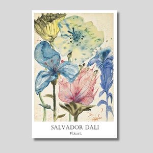 Lienzo decorativo con flores de Salvador Dalí, impresión de flores de Dalí, obra de arte famosa, tono neutro, póster floral, decoración de pared de moda, idea de regalo