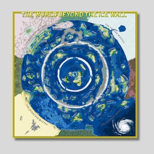 Platte aardekaart canvas kunst aan de muur, wereld voorbij de ijsmuur, semi-glanzende poster, platte satellietkaart satelliet, muurkaart wereldkaart, cadeau-idee