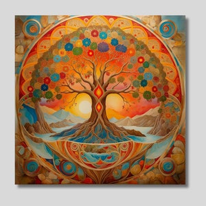 Tree of Life Mandala Canvas Art: Yggdrasil Celtic Print