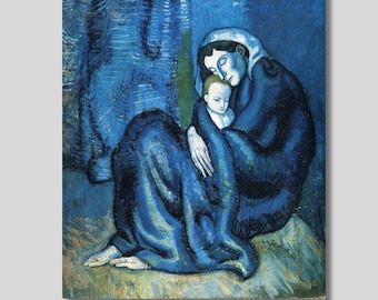 パブロ・ピカソ - 二人の子供を導く母親（1901年） - 17インチ x 22