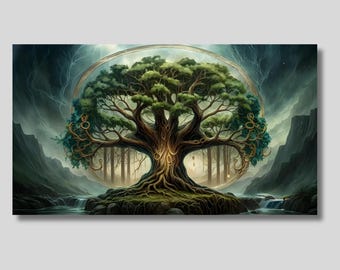 Yggdrasil Canvas Wall Art, The Tree of Life Print, Spiritual Wall Art, Floral Wall Decor, Nordic Mythology Art, Celtic Artwork, Gift idea