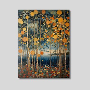 Gustav Klimt Stil Seerosen Leinwand Wandkunst, See Druck, Blumen Druck, Blumendekor, Landschaft Poster, Botanischer Druck, Trendy Dekor