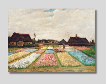 Van Gogh Flower Beds in Holland Canvas Print: Impressionist Floral Landscape