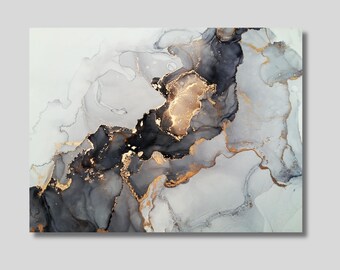 Black and Gold Marble Canvas Art: Luxury Abstract Print