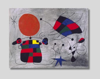 Stampa su tela astratta &quot;Il sorriso delle ali fiammeggianti&quot; di Joan Mirò