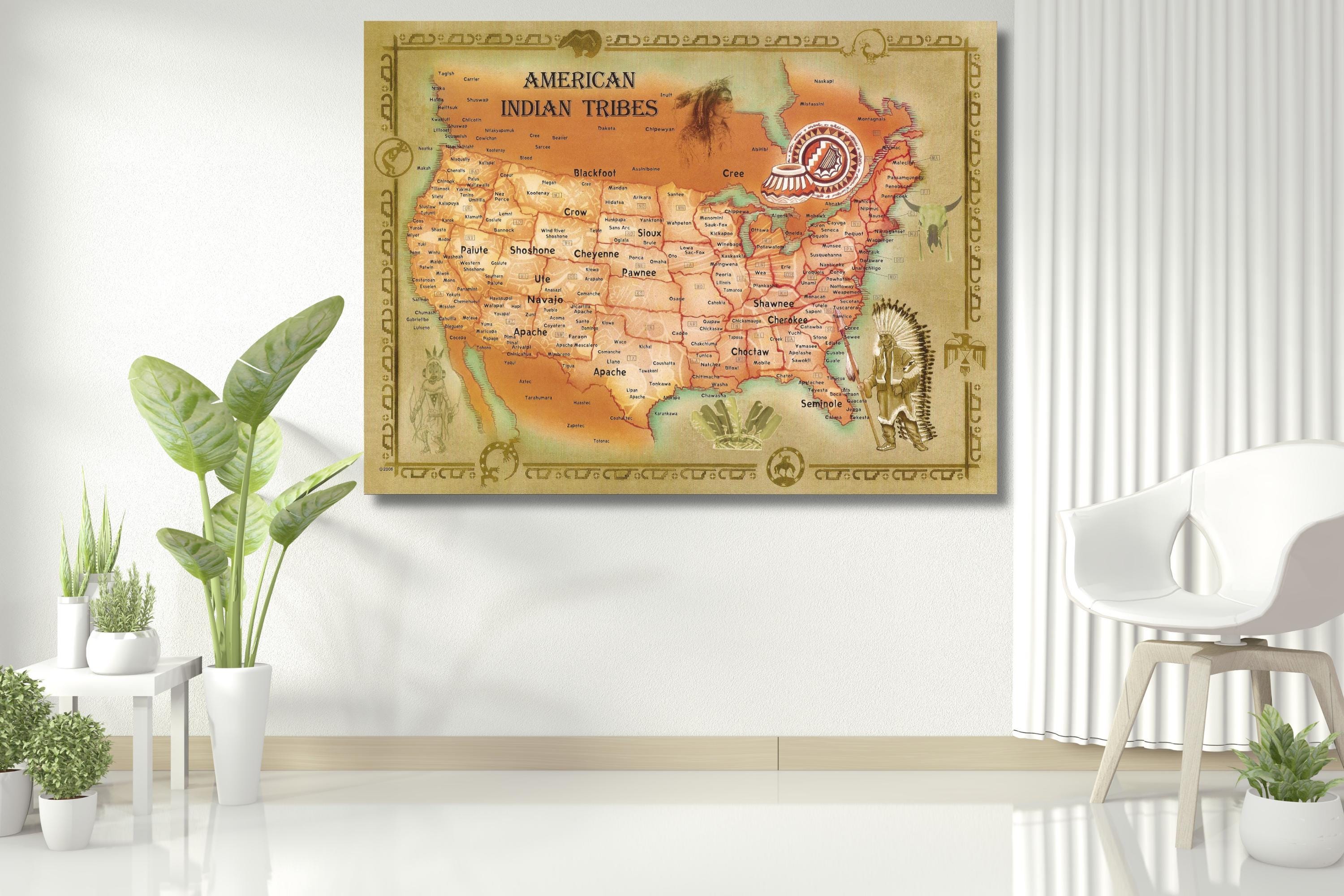 Native American Tribes Map Art Print: Vintage Style Canvas Poster - Etsy