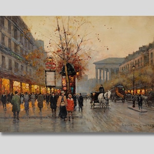Edouard Leon Cortes La Place Clichy Canvas Wall Art, Paris Art, Parisian Scene, Vintage Decor, Exhibition Poster, Fine Art, Gift idea