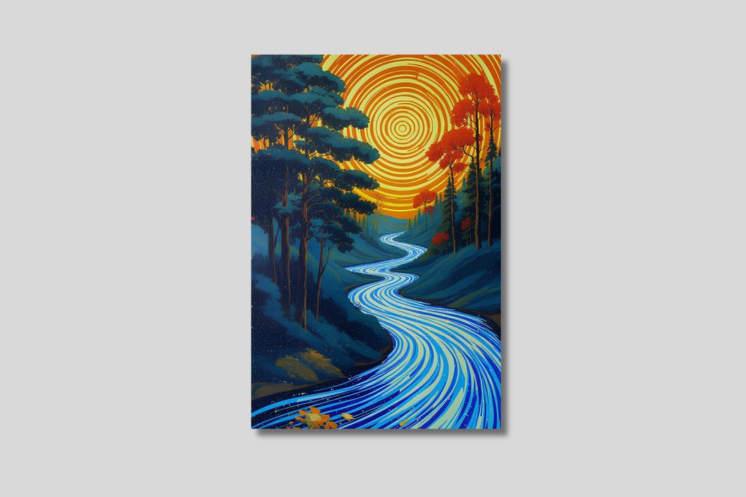 Psychedelic River Forest Canvas Art: Swirling Stream Surreal Landscape ...