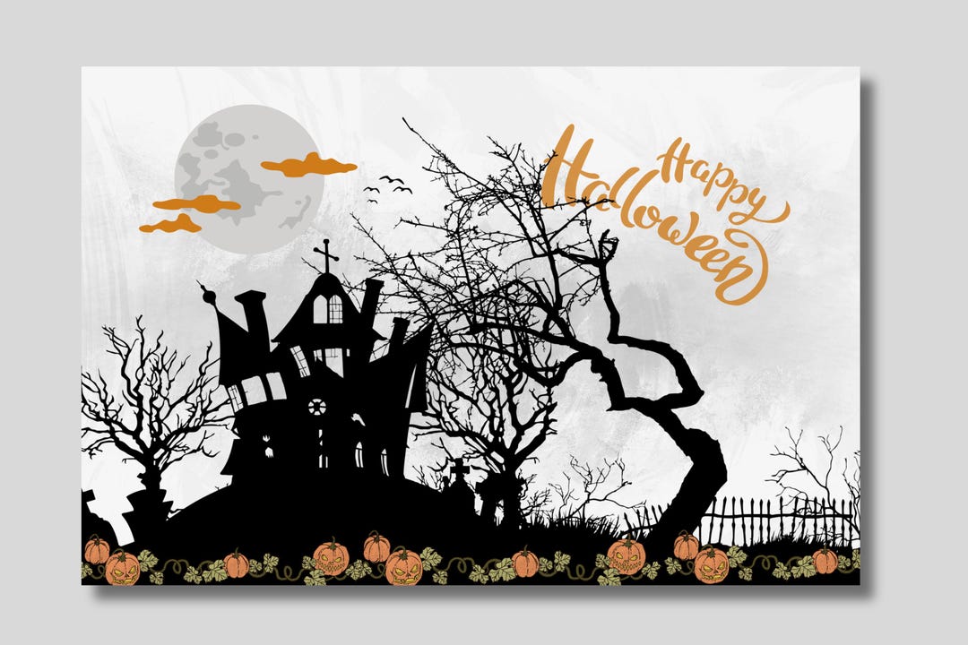 Haunted House Halloween Canvas Poster: Spooky Wall Art - Etsy