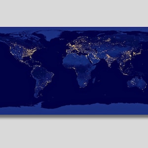 Il mondo di notte, tela artistica da parete luminosa, il mondo di notte dallo spazio, poster, immagine satellitare della Terra della NASA, stampa della mappa panoramica del mondo