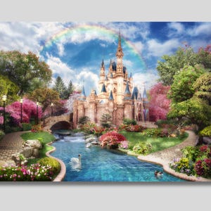 Cinderella Wall Art, Princess Castle Canvas Poster, Fairy Tale Canvas, Girl Room Decor, Girl Wall Art, Birthday Gift for Girls, Gift idea