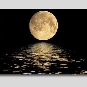 Mondlicht Leinwand Wandkunst, Mond Malerei Kunst, Vollmond Poster, Mondlicht am Meer Druck, Romantische Szene, Wohnkultur Geschenk