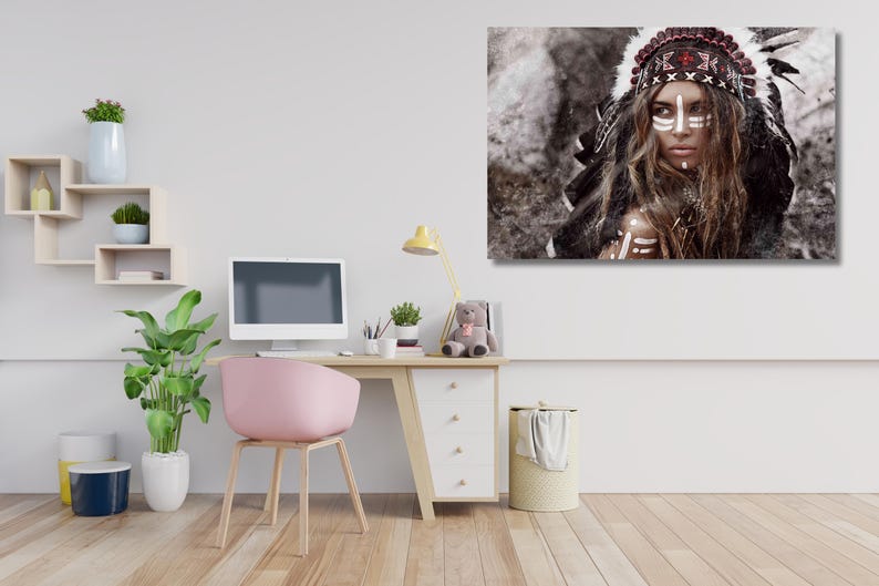 Native American Woman Canvas Print, Headdress Feathers Art - Etsy Canada