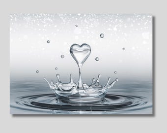 Heart Water Drop Canvas Art: Splash Landscape Print