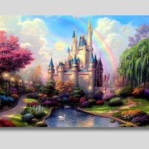 Cinderella Wall Art, Princess Castle, Fairy Tale Wall Art, Girls Wall Art, Girl Room Decor, Castle Canvas, Gift for Girls, Gift idea