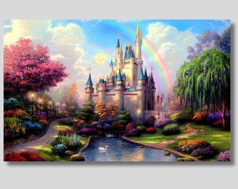 Princess Castle Canvas Art: Fairy Tale Girls Wall Decor