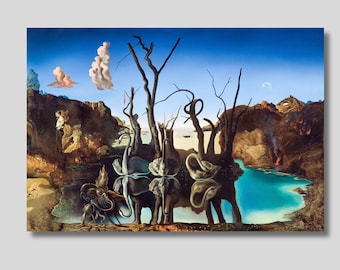 Salvador Dali Reflecting of Elephants Canvas Wall Art, Dali Artwork Print, Surrealism Art, Exhibition Poster, Fine Art, Gift idea