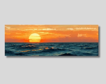Ocean Sunset Canvas Wall Art: Seascape Painting Print, Modern Coastal Home Decor