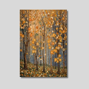 William Morris Style Herbst Bäume Leinwand Wandkunst, Herbst Wald Dekor, Vintage Botanische Kunst, Vintage Blumen Poster, Ästhetische Wanddekoration
