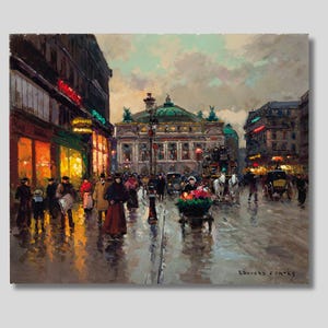 Edouard Leon Cortes Avenue du L&#39;opera Canvas Wall Art, Paris Art, Parisian Scene, Vintage Decor, Exhibition Poster, Fine Art, Gift idea