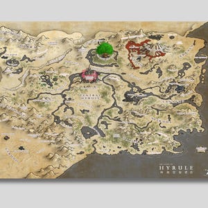 Póster de lienzo con el mapa de Hyrule de Legend of Zelda, impresión de Legend of Zelda, Breath of The Wild, Ocarina of Time, decoración de sala de juegos, idea de regalo