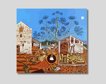 Joan Miro The Farm Canvas Wall Art, Miro Artwork, Exhibition Poster, Abstract Art, Vintage Country Scene, Farmhouse Decor, Gift idea