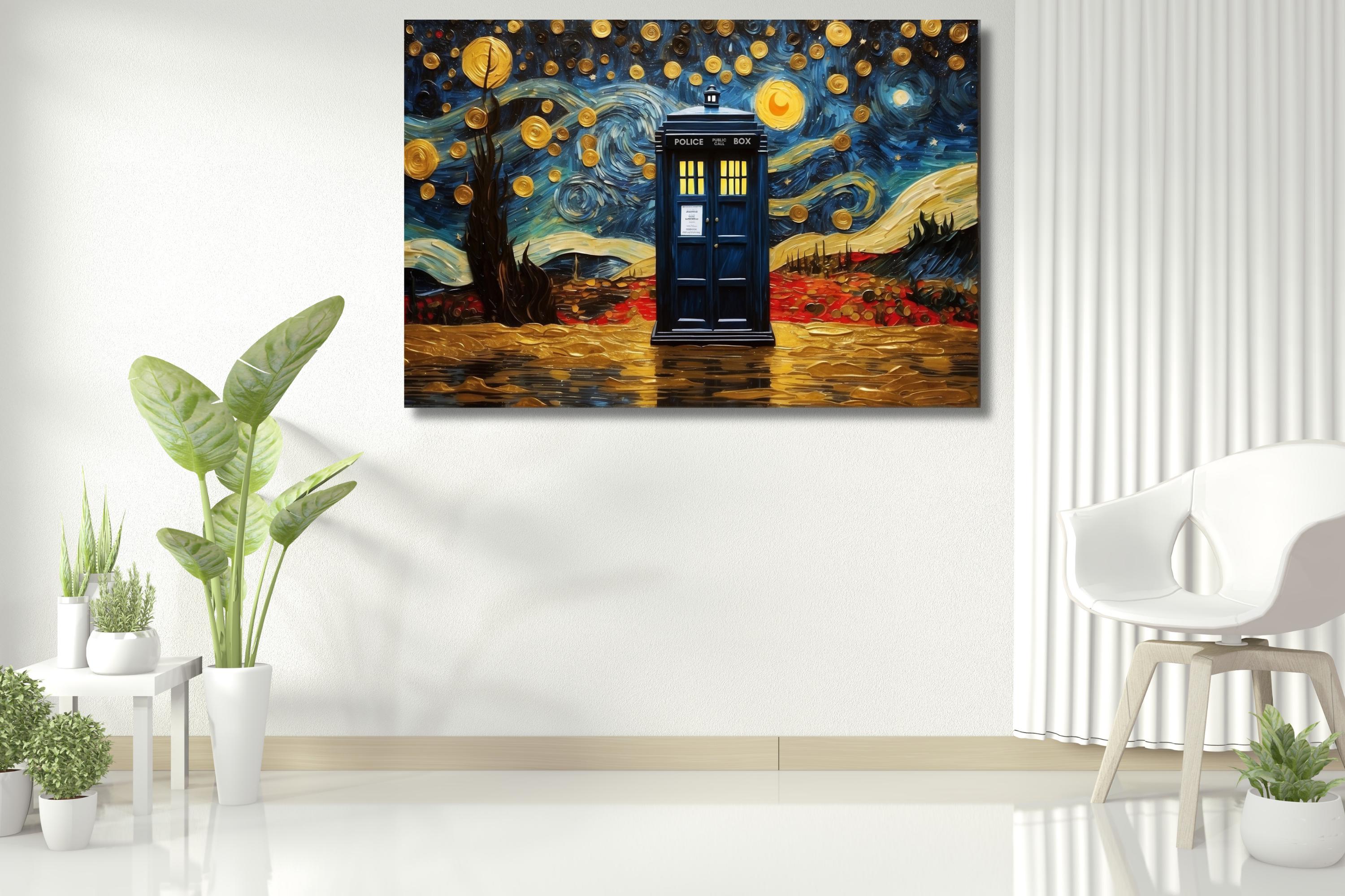 Doctor Who Tardis Box Canvas Wall Art, London Telephone Box, Van Gogh ...
