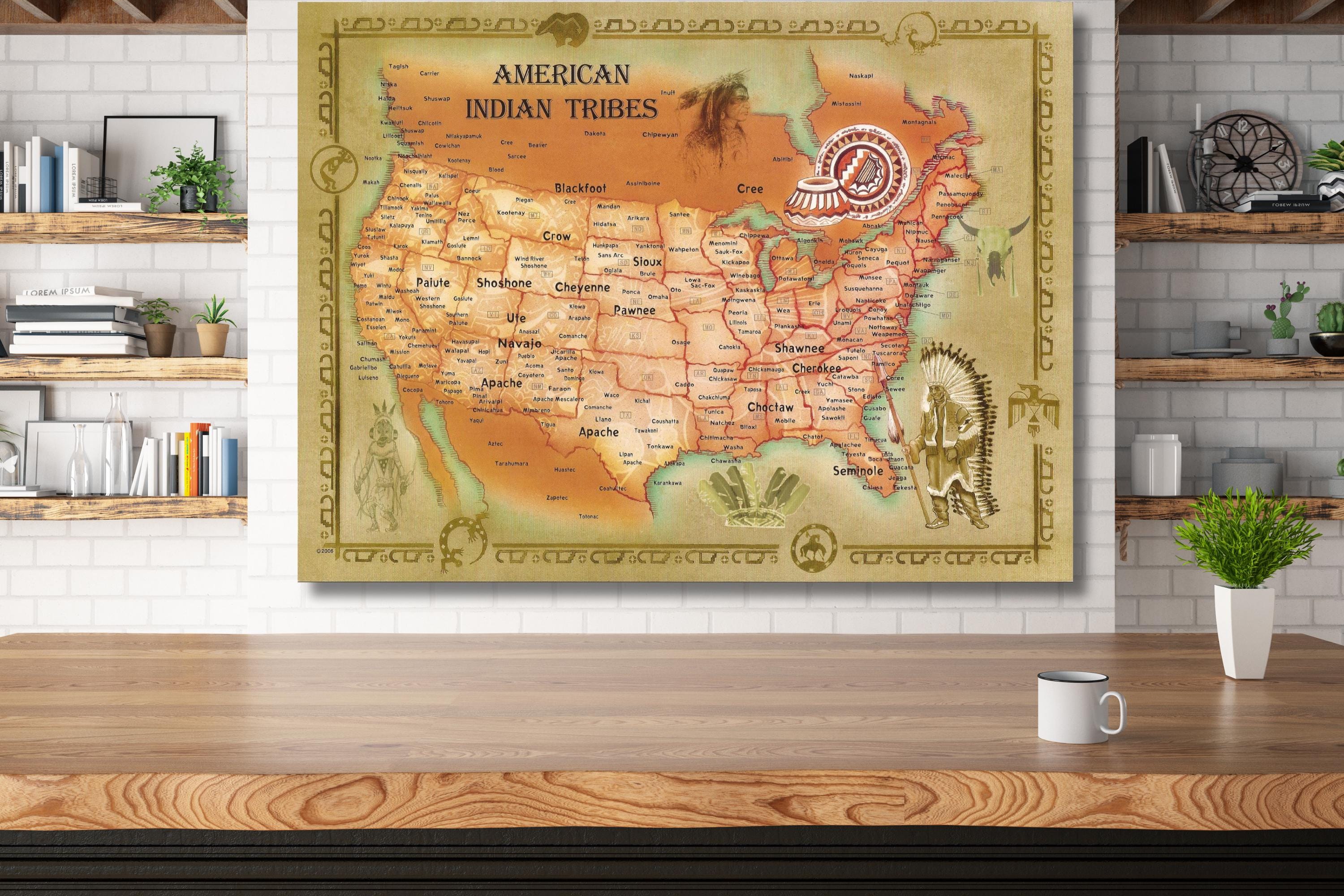 Native American Tribes Map Art Print: Vintage Style Canvas Poster - Etsy