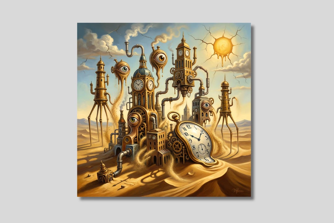 Salvador Dali Style Canvas Print, Surreal Steampunk Art, Melted Clocks ...