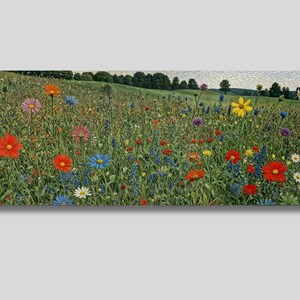Panaromatisches Wildblumenfeld Leinwanddruck, Blumenbild, Botanische Landschaft, Blumen Poster, Moderne Kunst, Bauernhausdekor, Geschenkidee