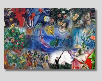Marc Chagall Artworks Collage, Marc Chagall Canvas Wall Art, Marc Chagall Exhibition Paints, Vintage Exhibition Poster, Gift idea