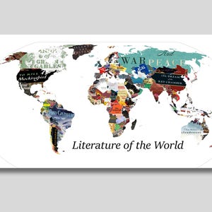Letteratura del mondo Mappa tela arte murale, stampa letteraria, poster mappa del mondo, mappa della letteratura per le scuole, regali letterari, regalo per gli amanti dei libri