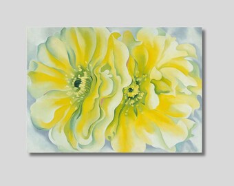 Yellow Cactus Flower Canvas: Georgia O’Keeffe Wall Art, Desert Inspired Modern Decor