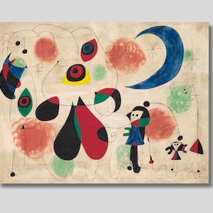 Joan Miro Women, Moon, Birds Canvas Wall Art, Miro Artwork, Exhibition Poster, Abstract Art, Trendy Decor, Vintage Art, Gift idea