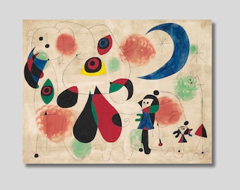 Joan Miro Women, Moon, Birds Canvas Wall Art, Miro Artwork, Exhibition Poster, Abstract Art, Trendy Decor, Vintage Art, Gift idea