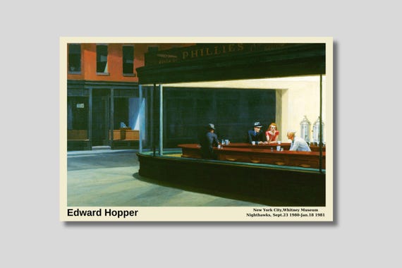 Tableau Toile 'Nighthawks' De Edward Hopper - Reproduction Sur Châssis Tendu, Encadré, Prêt à Accrocher