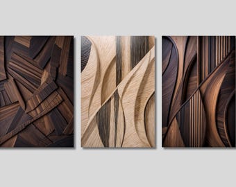 Set of 3 Abstract Wood Texture Canvas Art: Modern Wall Decor