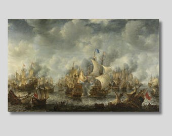 HMS Temeraire Canvas Wall Art, Battle of Tralfalgar Print, Vintage Navy Warship, Sailing Ship, Nautical Seascape, Pirate Ship, Gift idea
