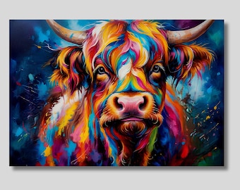 Stampa su tela di mucca scozzese colorata: stampa di bovini scozzesi